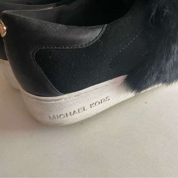 Michael Kors Black Suede Fur Maven Leather Rabbit Fur Sneakers Size 9 - Picture 5 of 9